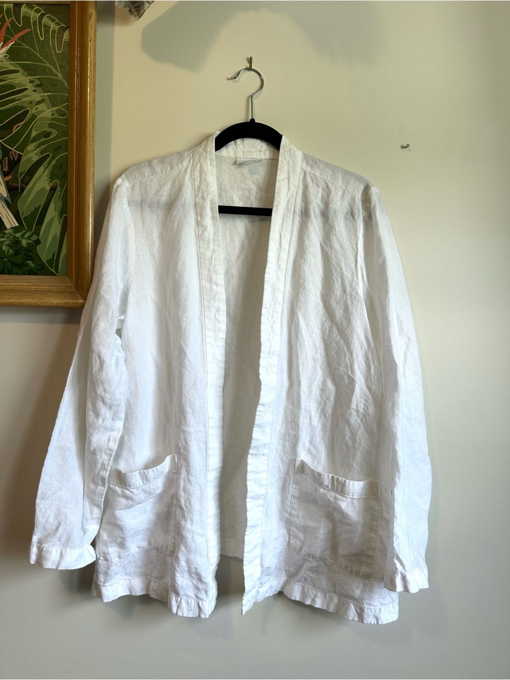 J. Jill Linen Open Front Topper Long Sleeve Womens Large White Minimal Scandi